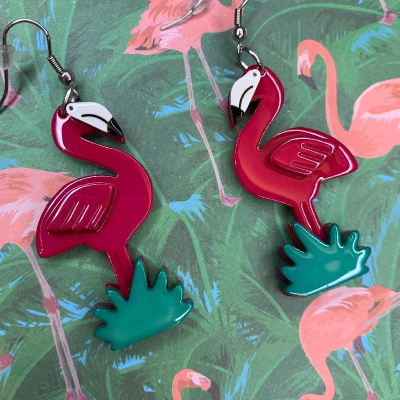 ladies silver earrings coral stones -Erstwilder Flamboyant Flamingo funk earrings 2016