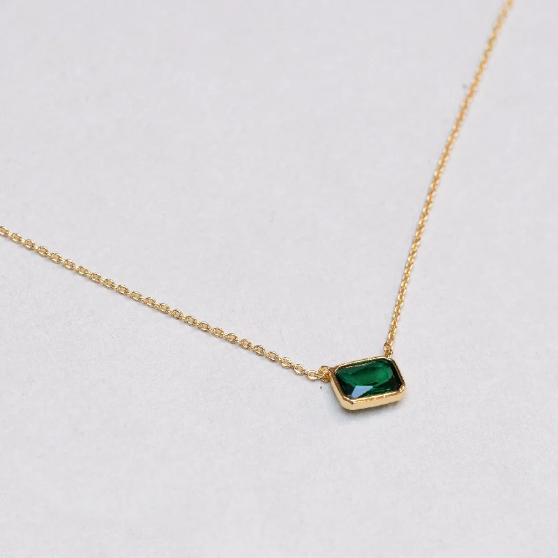 Leaf shine necklaces -Gold-plated Necklace with Emerald Pendant