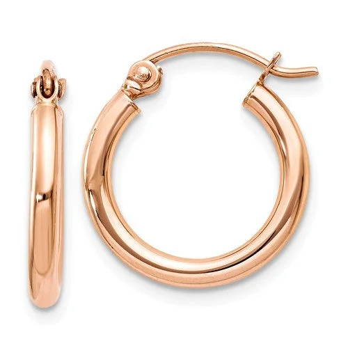 triple drop earrings for women -14k Rose Gold 15mm x 2mm Lightweight Hinged Hoop Earrings