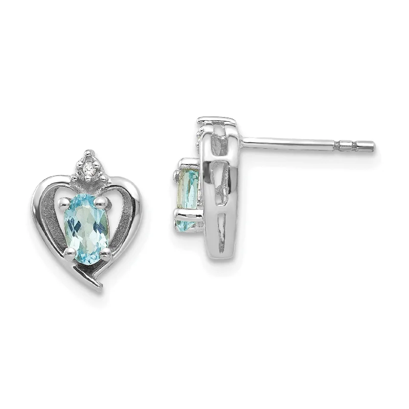 gold twist earrings for women -14k White Gold Diamond & Genuine Blue Topaz Heart Stud Earrings