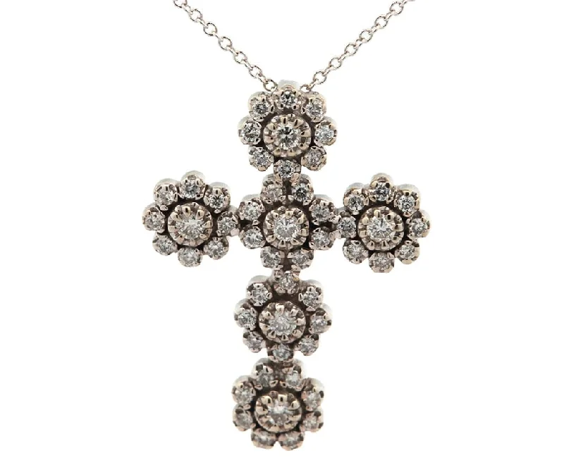 Tidal wave necklaces -0.70ctw Diamond Cluster Frame Cross Pendant Necklace in 14K