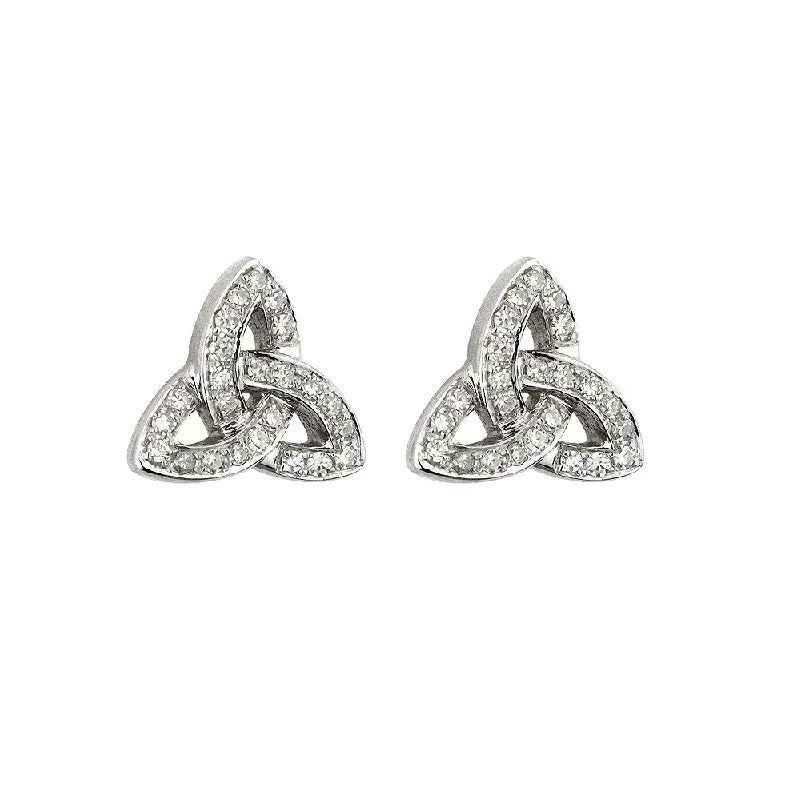 layered earrings for women trendy -14k White Gold Diamond Trinity Knot Earrings