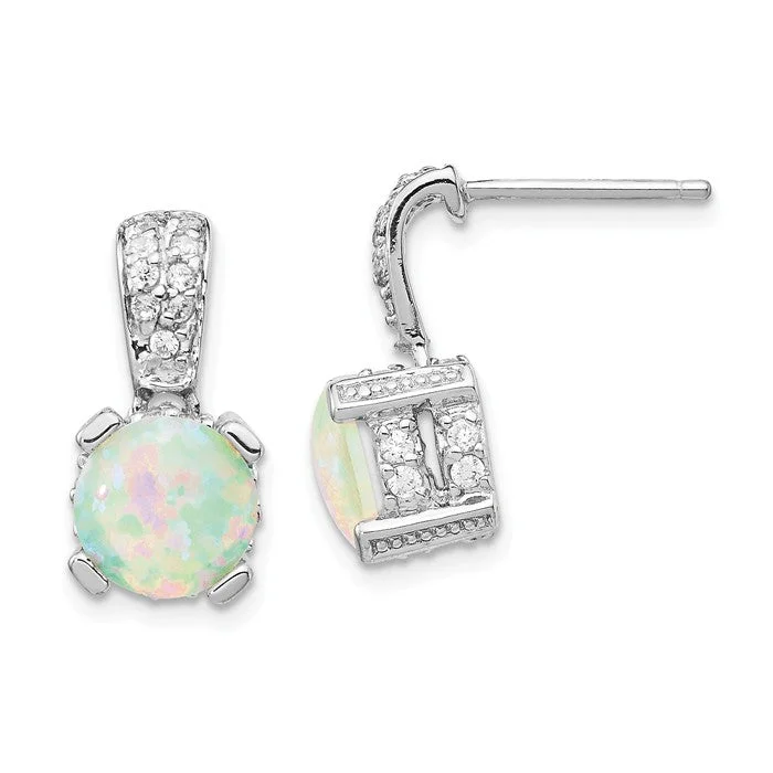 ladies gem earrings nature themes -Cheryl M Sterling Silver 8mm Opal And CZ Post Earrings