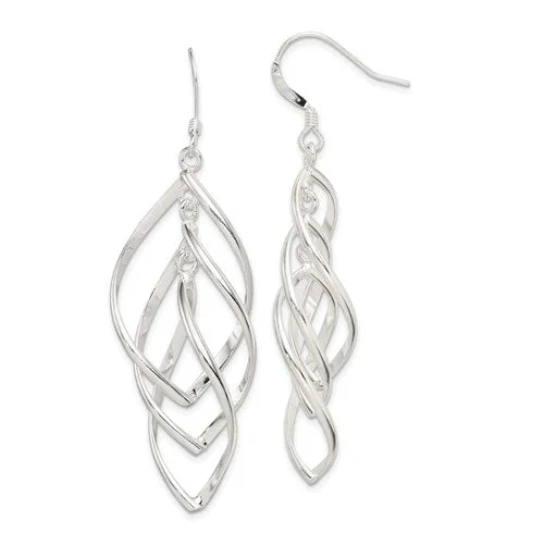 infinity design earrings for women -Sterling Silver 63mm Long Layered Twist Dangle Earrings