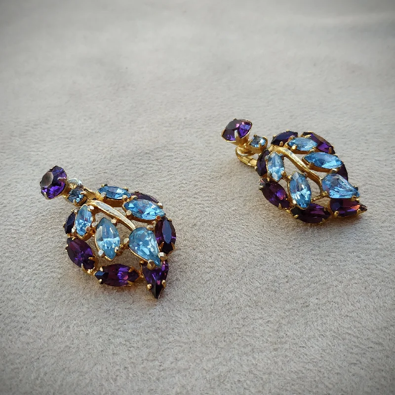 swirl texture earrings for women -Vintage Purple Blue Drop Leaf Earrings by Mitchel Maer for Christian Dior