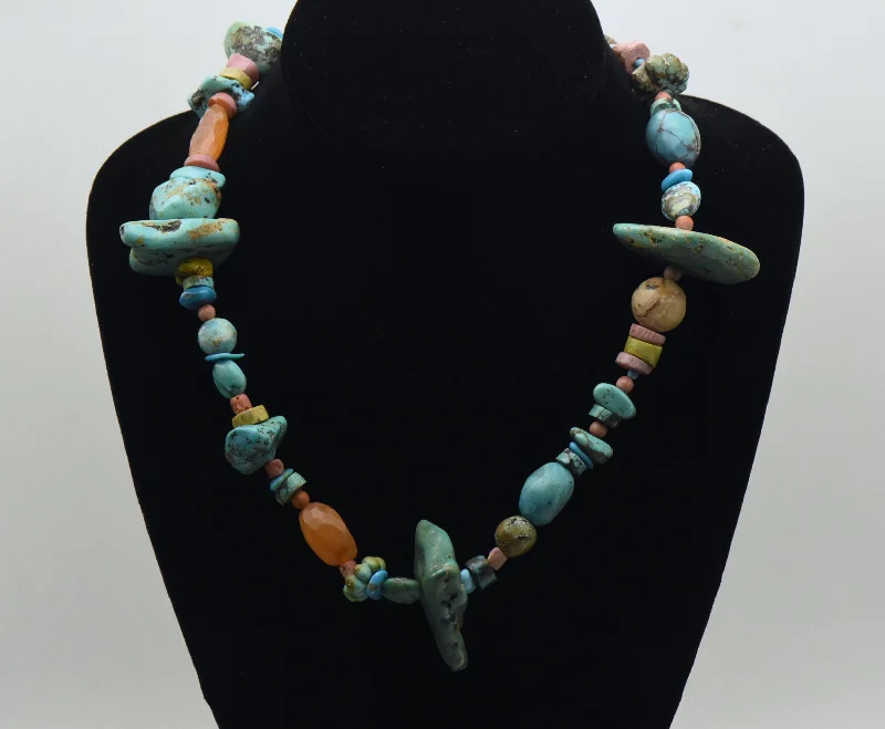 Key glow necklaces -Vintage Stone Nugget Bead Necklace with Turquoise and Carnelian - 19"