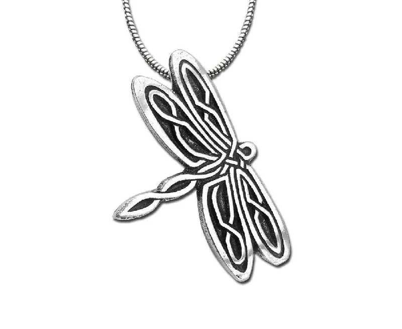 Petite glow necklaces -Celtic Dragonfly Pewter Pendant Necklace By Celtic Knotworks