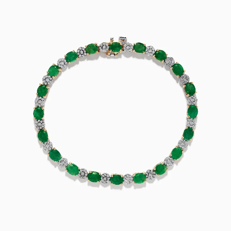 Ladies ethnic flair bracelets -Brasillica 14K Two-Tone Gold Emerald and Diamond Bracelet