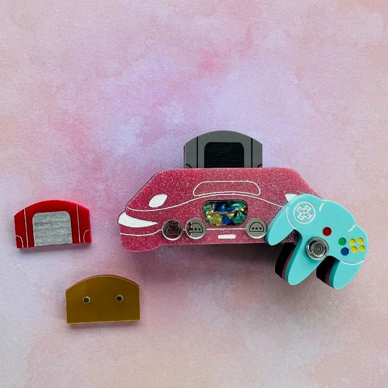 matte silver brooch for women -Pink Game Console Brooch (Interactive!)