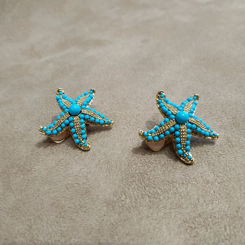 ladies silver earrings hematite stones -Kenneth Jay Lane Turquoise Starfish Clip on Earrings