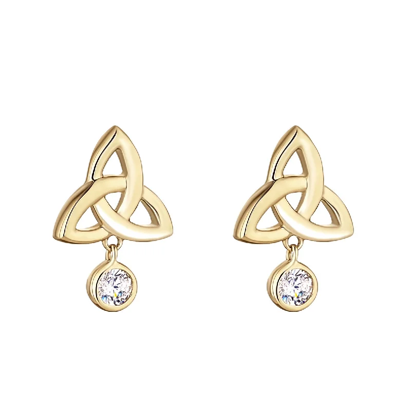 gold starburst earrings for women -10K Gold Trinity Dangle Earrings