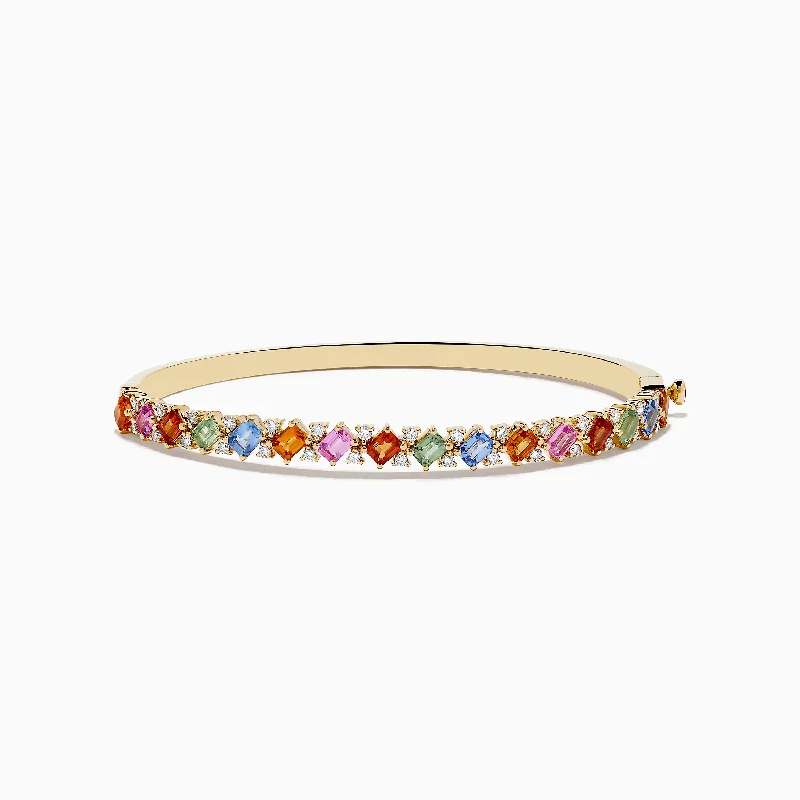 Ladies rustic patina bracelets -14K Yellow Gold Multi Sapphire and Diamond Bangle