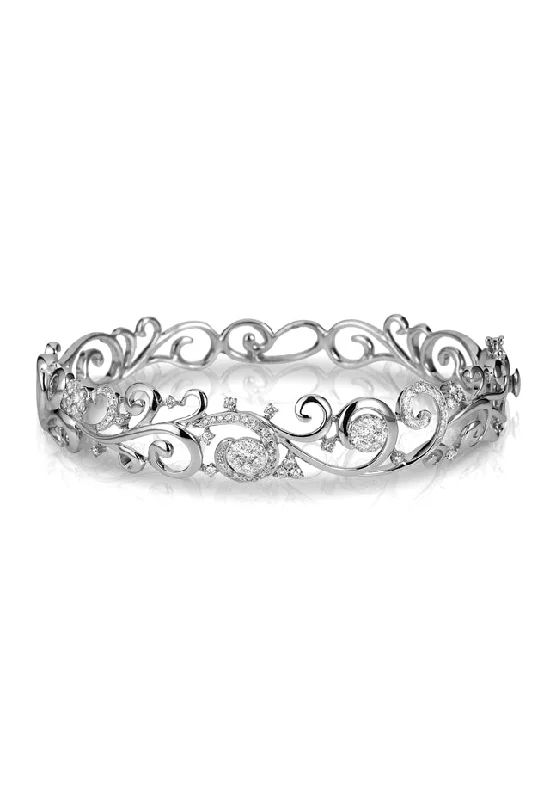 Ladies forest green bracelets -Bouquet 14K White Gold Diamond Filigree Bangle, 0.89 TCW