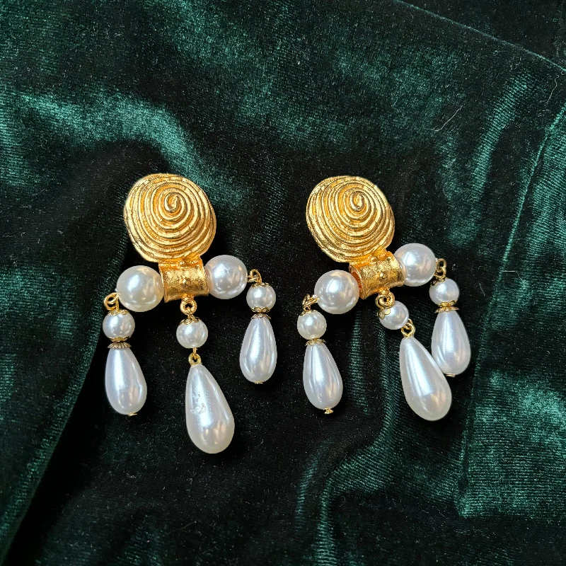 lace design earrings for women -Edouard Rambaud Pearl Chandelier Earrings