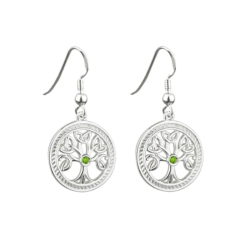 floral tassel earrings for women -Silver Tree Of Life Drop Earrings