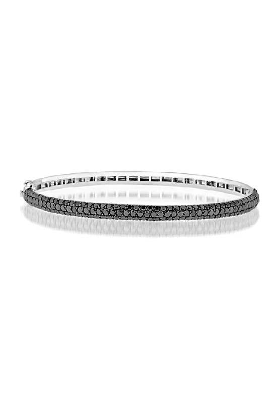 Ladies joy flash bracelets -18K White Gold Black Diamond Bangle, 3.12 TCW