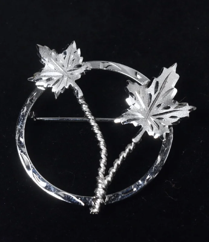 ladies gold brooch owl designs -Sterling Silver Maple Leaves Brooch