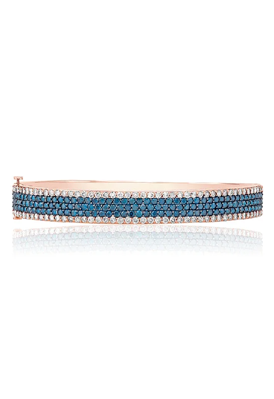 Ladies birthstone charm bracelets -Bella Bleu 14K Rose Gold Blue and White Diamond Bangle, 4.47 TCW