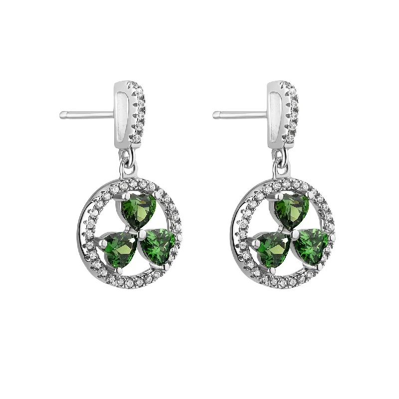 ladies rose gold earrings dots -Green Shamrock Drop Earrings