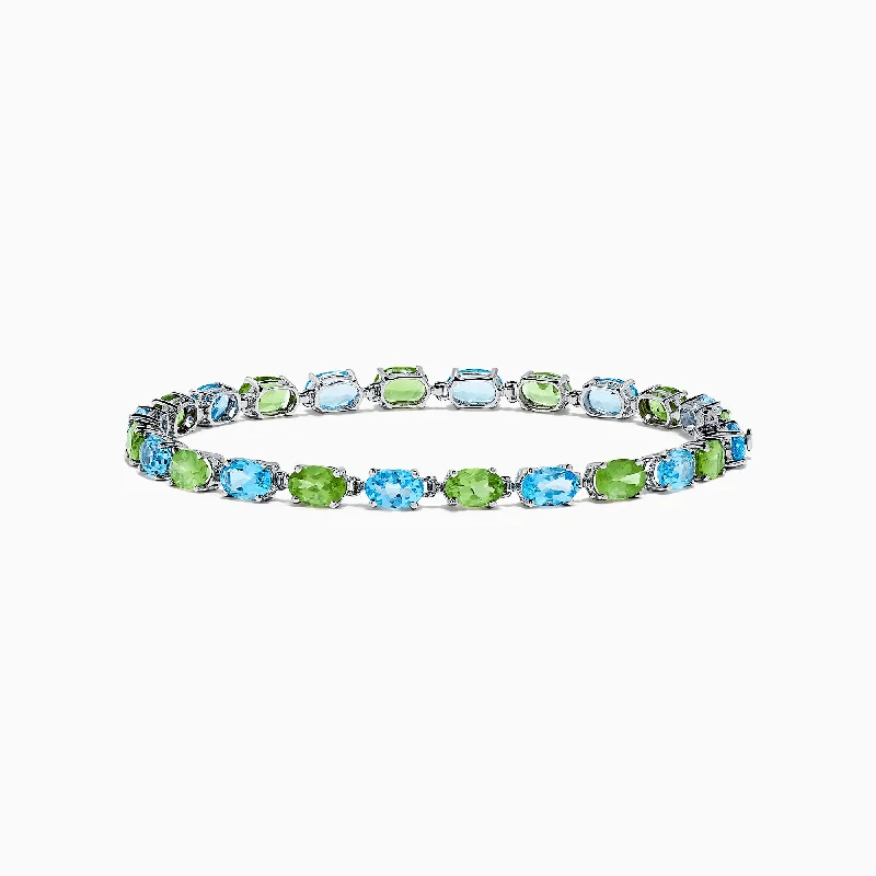 Ladies sunny amber bracelets -14K White Gold Blue Topaz and Peridot Tennis Bracelet, 13.80 TCW