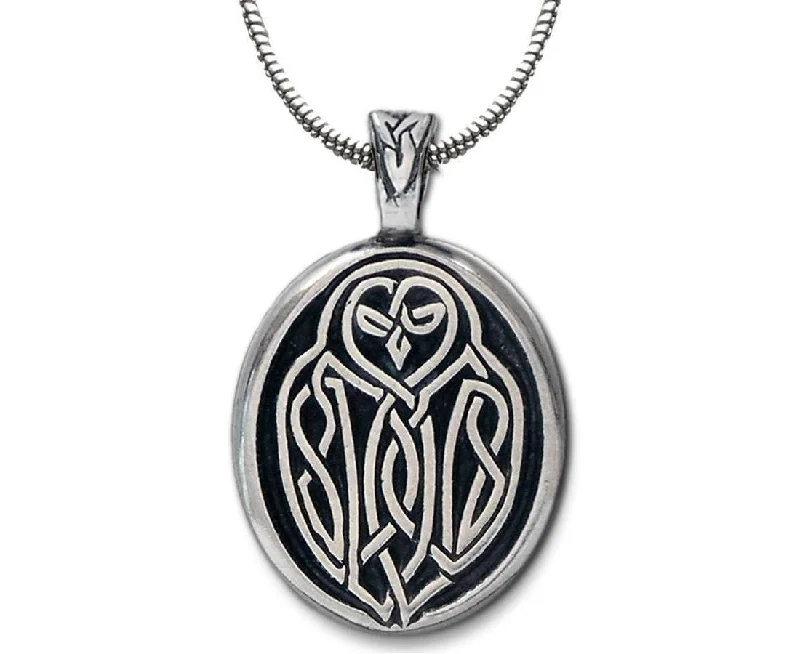 Cross motif necklaces -Celtic Owl Pewter Pendant Necklace By Celtic Knotworks