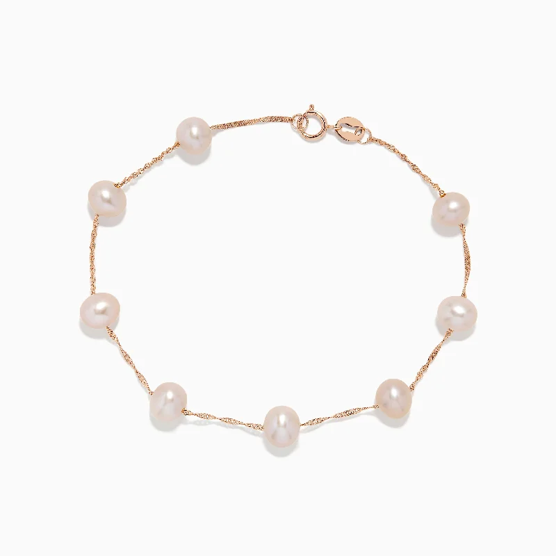 Ladies floral bloom bracelets -14K Rose Gold Blush Freshwater Pearl Bracelet