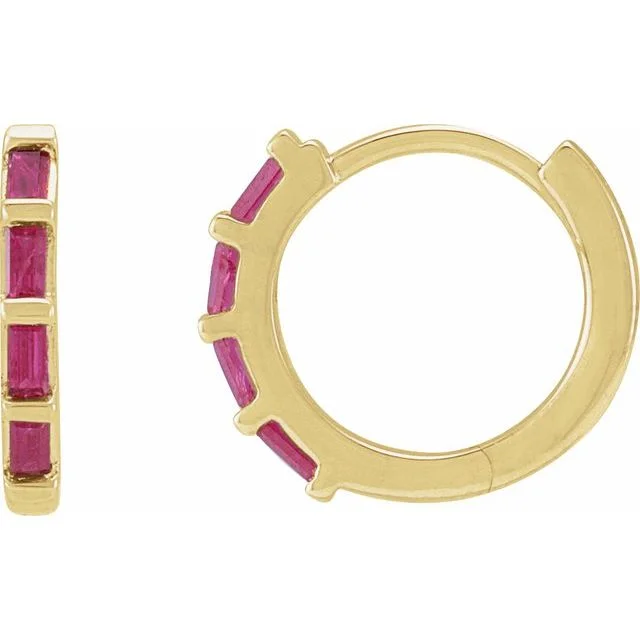 oxidized gold earrings for women -14k Gold Natural Stone Huggie Hoop Earrings - Diamond, Ruby or Sapphire