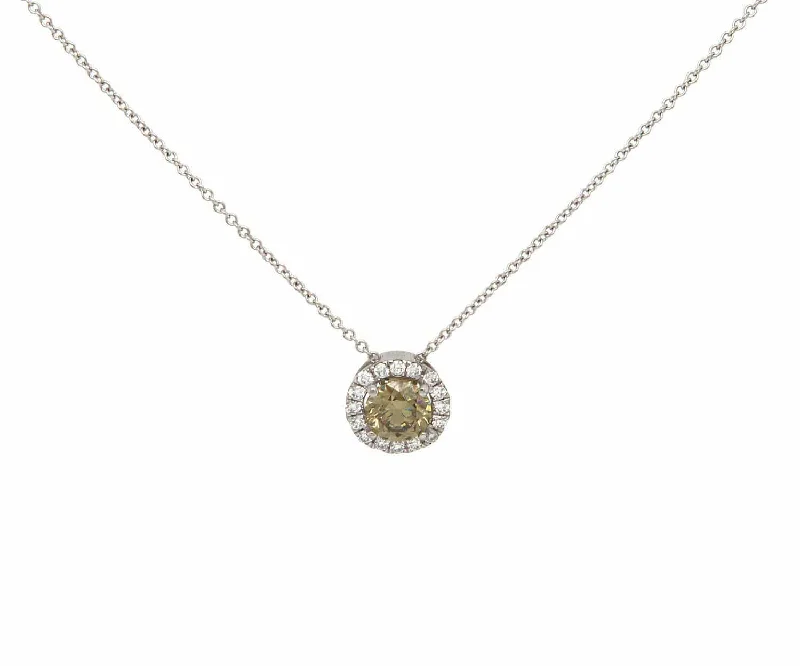 Forest whisper necklaces -New 0.73ct Champagne Diamond and 0.17ctw White Diamond Halo Pendant Necklace in 18K