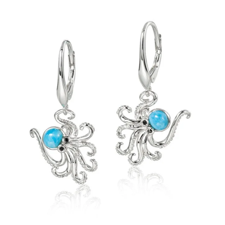 polished silver earrings for women -Sterling Silver Larimar Octopus Leverback Earrings by Alamea