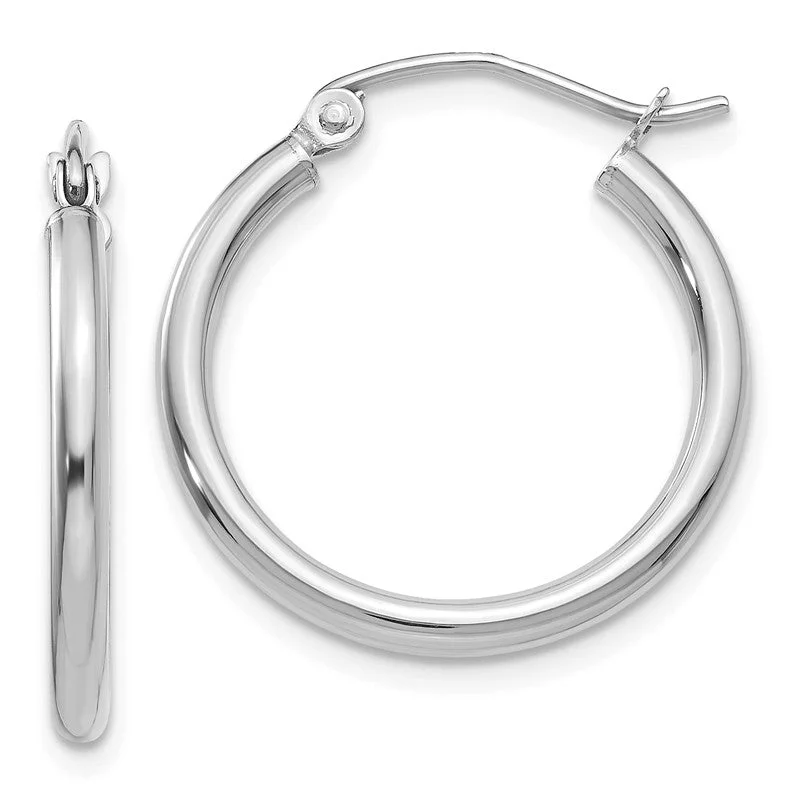 brushed silver earrings for women -14K White Gold Lightweight 22mm x 2mm Hoop Earrings