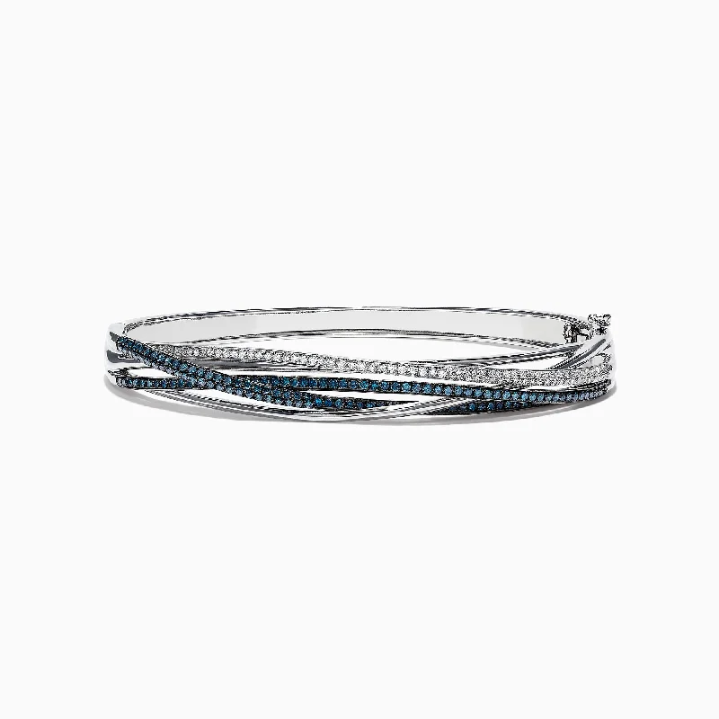 Ladies party dazzle bracelets -Bella Bleu 14K White Gold Blue and White Diamond Bangle, 1.17 TCW