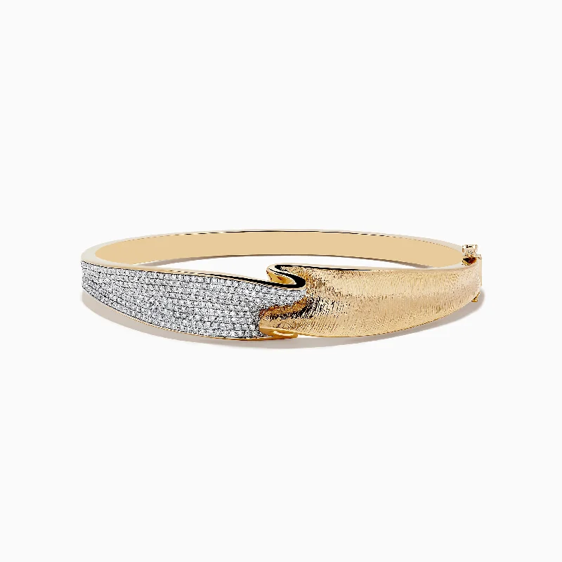 Ladies motivating gleam bracelets -D'Oro 14k Yellow Gold Pave Diamond Bangle