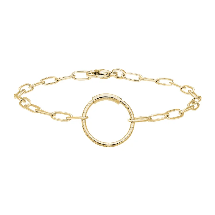 Ladies glinting spark bracelets -Gold Finish Sterling Silver Paper Clip Bracelet with Center Circle Station