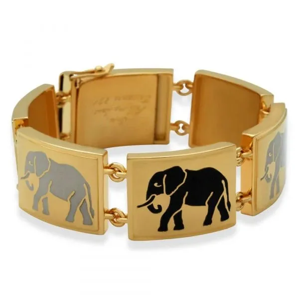 Ladies serene sapphire bracelets -Yellow gold enameled elephants bracelet