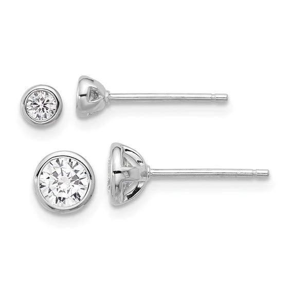 ladies earrings scalloped edges -Sterling Silver 3mm and 5mm CZ Bezel Post Earrings Set