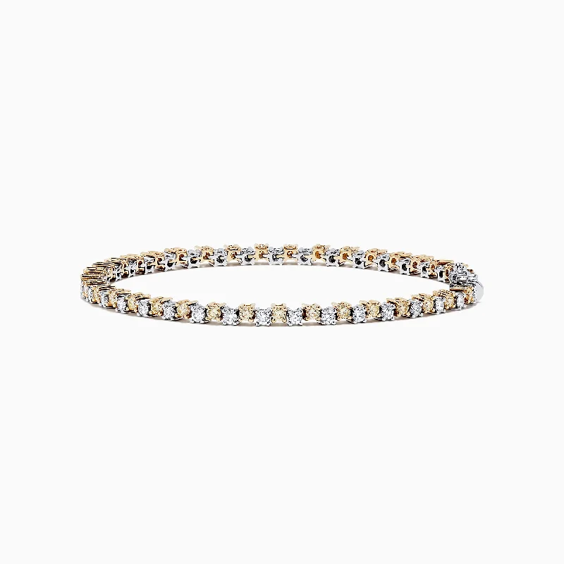 Ladies nighttime radiance bracelets -14K Two Tone Gold Yellow and White Diamond Tennis Bracelet, 4.30 TCW