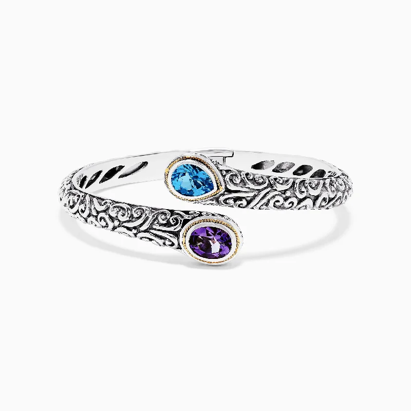 Ladies durable wear bracelets -925 Sterling Silver & 18K Gold Topaz and Amethyst Bangle, 3.32 TCW