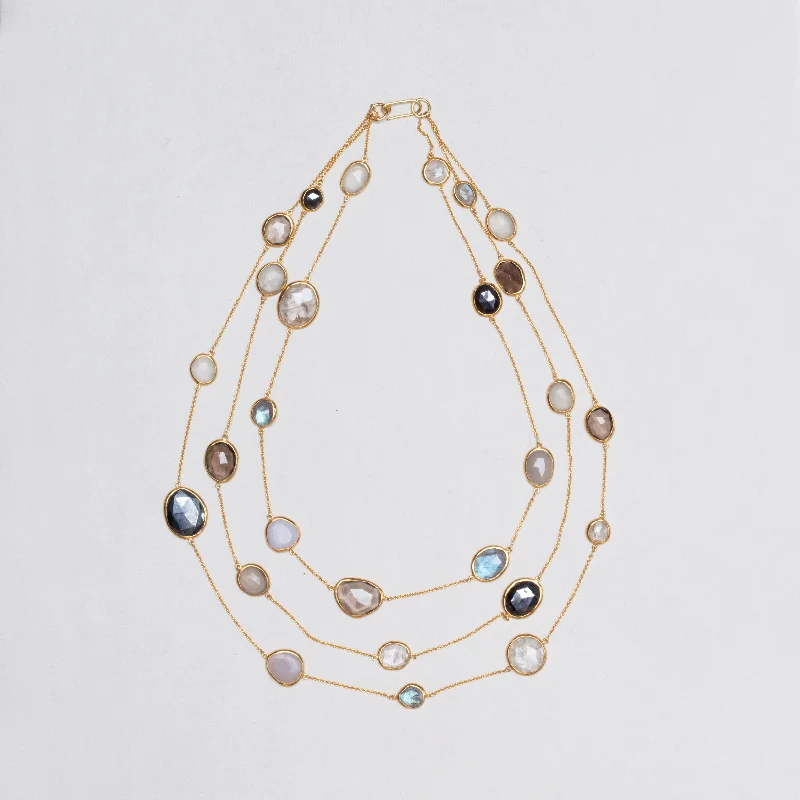 Joy flash necklaces -Vintage Pippa Small Triple-Strand Gold Necklace with Gemstones