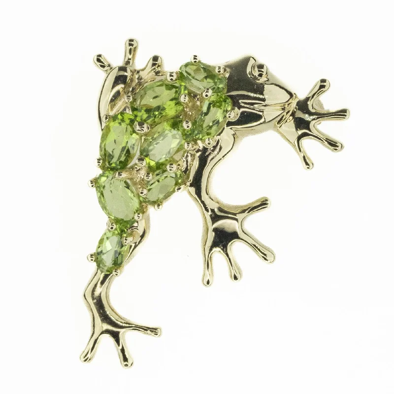 ladies rose gold brooch dots -4.88ctw Peridot Frog Brooch in 10K Yellow Gold