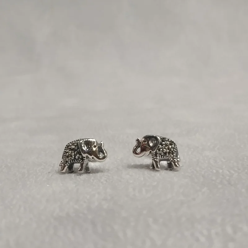 ladies cuff earrings unique style -Silver Marcasite Elephant studs Earrings