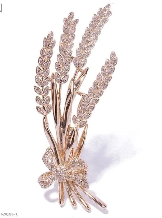 ladies white gold brooch lines -Gold barley brooch