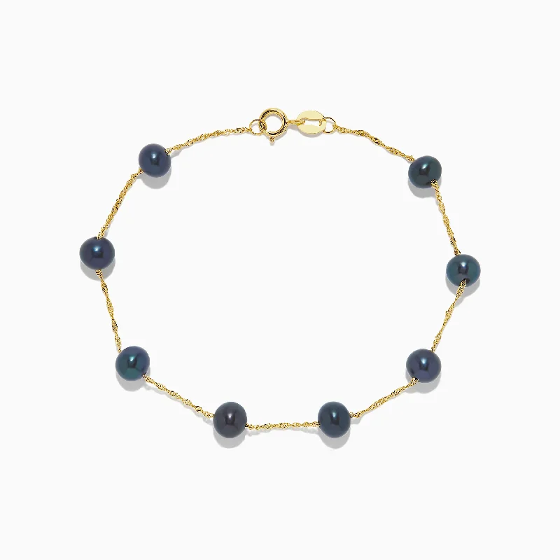 Ladies stellar spark bracelets -14K Yellow Gold Tahitian Pearl Station Bracelet