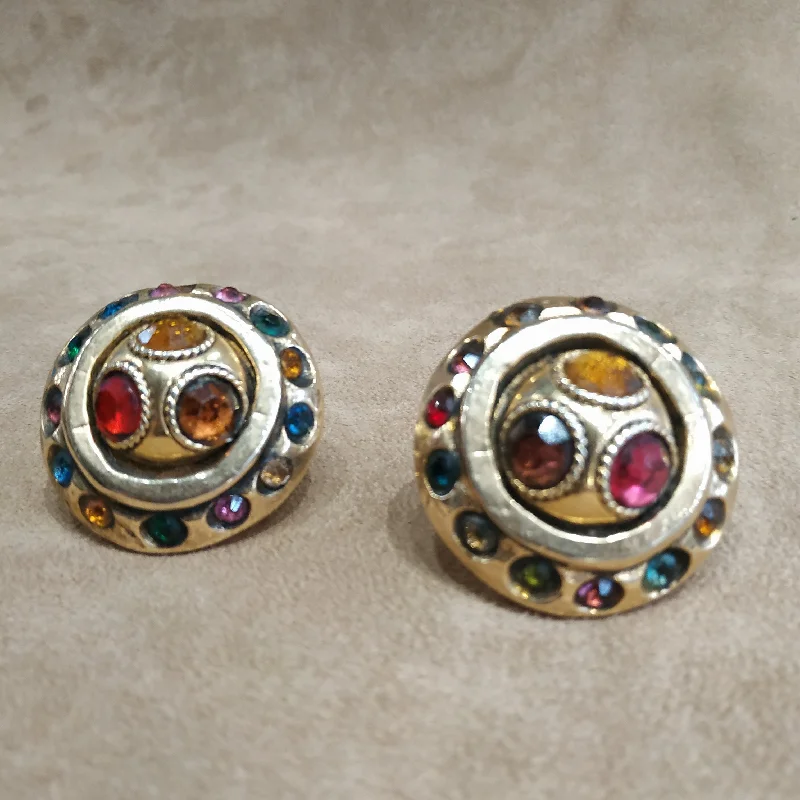 ladies gold earrings dog motifs -Multi colour Round Chunky Clip on Earrings by Kalinger