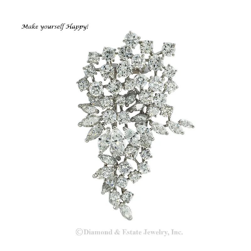 ladies gemstone brooch with pendants -Harry Winston Diamond Platinum Clip Brooch