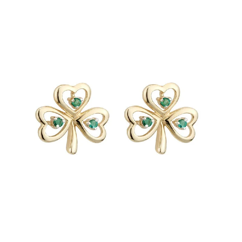 boho chic earrings for women -9k Gold Emerald Shamrock Earrings