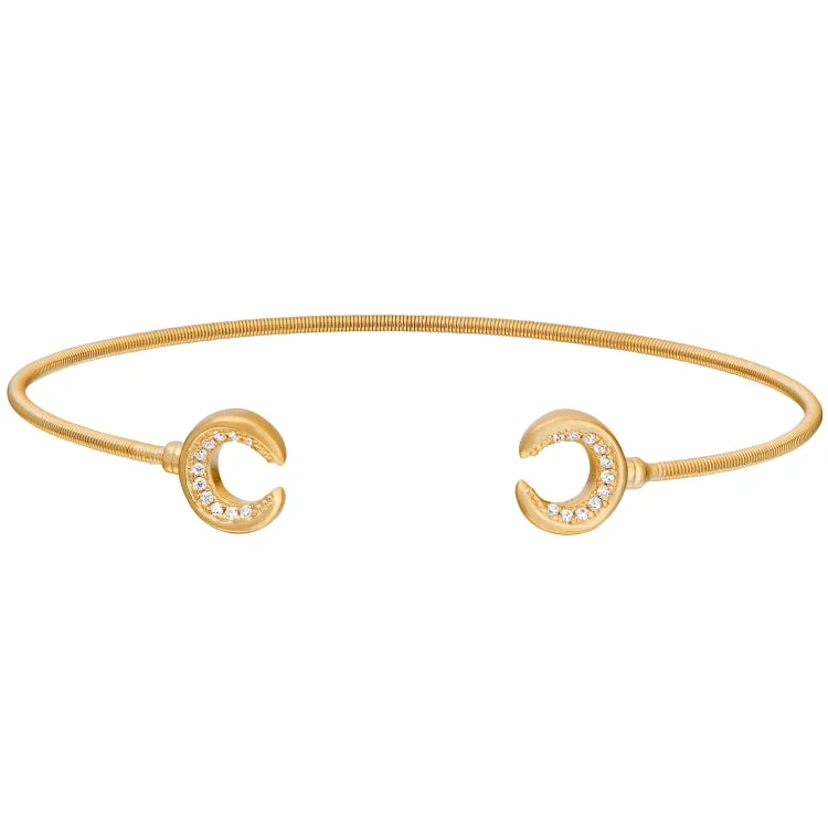 Ladies tropic flair bracelets -Gold Finish Sterling Silver Cable Cuff Bracelet with Simulated Diamond Upside Down Crescent Moons