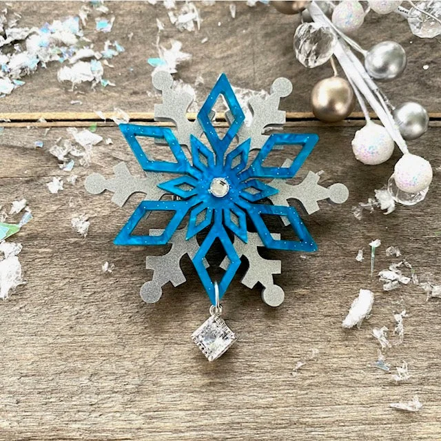 ladies silver brooch emerald stones -Snowflake Brooch