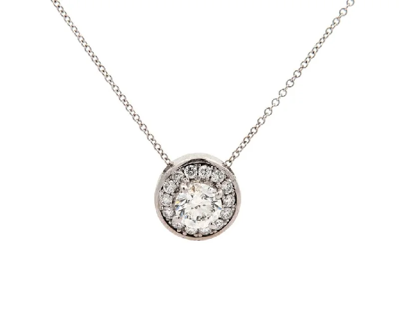 Heavy glow necklaces -0.96ctw Round Diamond Halo Pendant Necklace in 18K