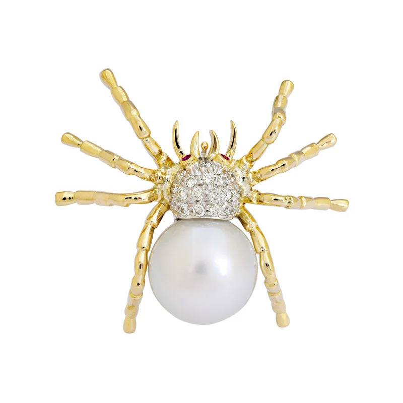 ladies yellow gold brooch daily -Brooch- Ruby, South Sea Pearl and Diamond