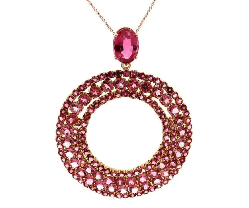 Halo accent necklaces -37.93ctw Oval and Round Pink Tourmaline Open Circle Pendant Necklace in 18K